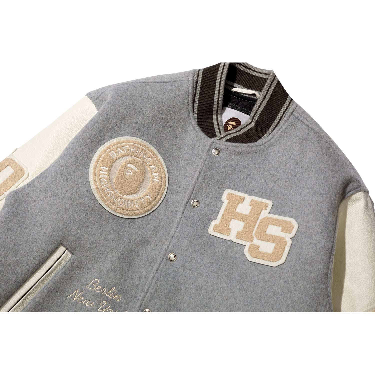 BAPE X HIGHSNOBIETY MULTI LOGO VARSITY JACKET MENS - Image 3