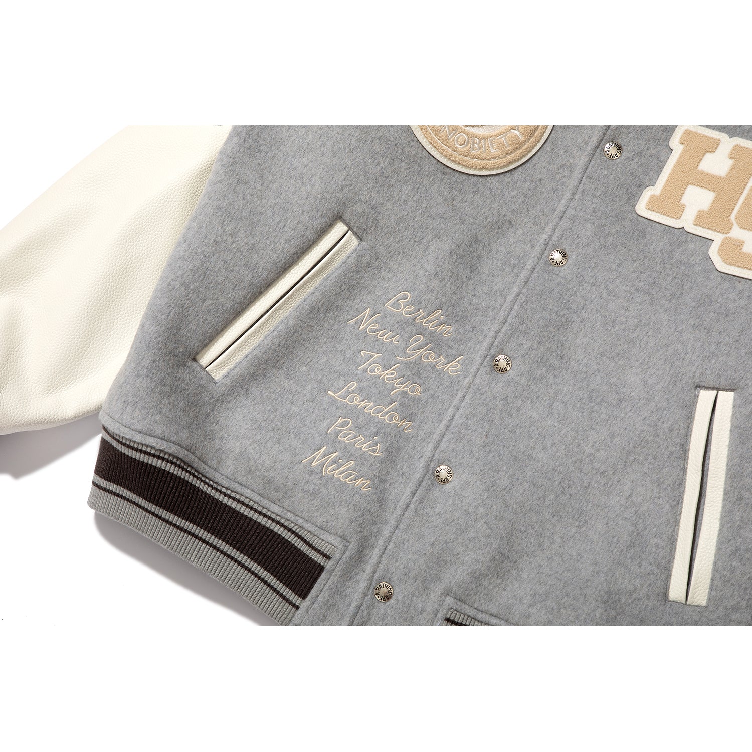 BAPE X HIGHSNOBIETY MULTI LOGO VARSITY JACKET MENS - Image 4