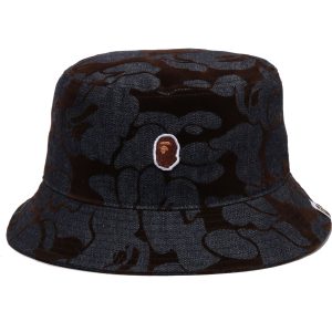 CAMO FLOCKED DENIM ONE POINT BUCKET HAT MENS