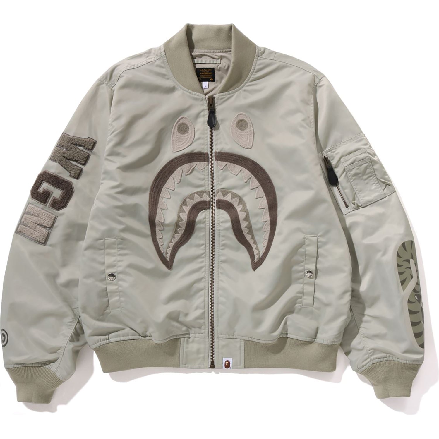 TONAL CHAIN STITCH SHARK BOMBER JACKET MENS