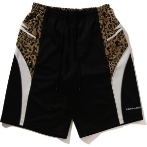 WILD LEOPARD PATTERN KNEE LENGTH OVERSIZED FIT TRACK SHORTS MENS