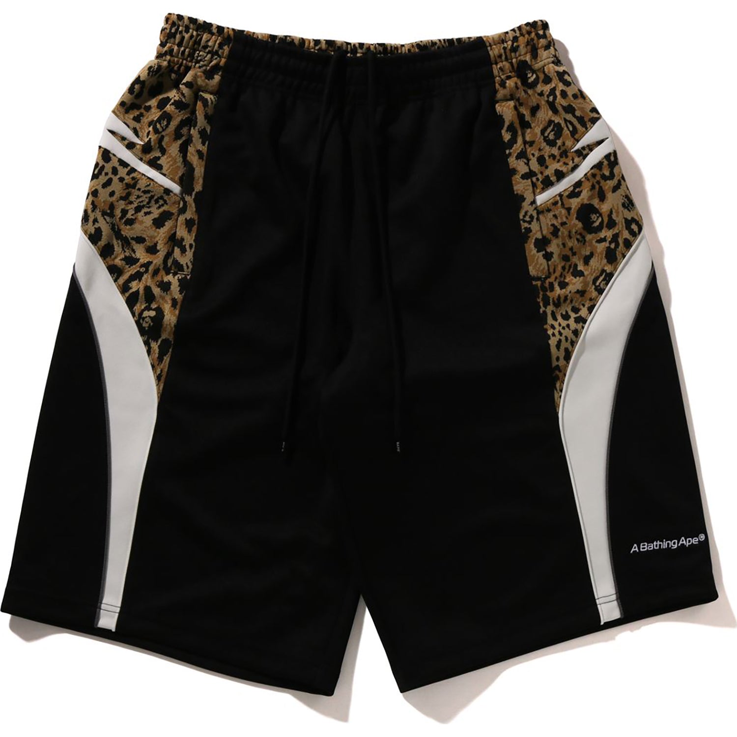 WILD LEOPARD PATTERN KNEE LENGTH OVERSIZED FIT TRACK SHORTS MENS
