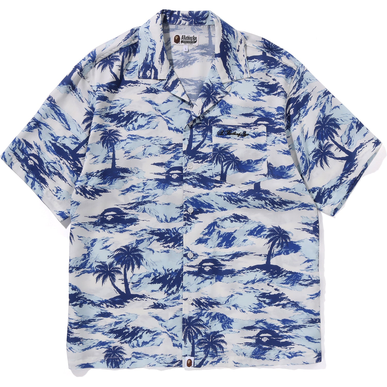 BAPE MENS PALM TREE CAMO OPEN COLLAR POCKET SS SHIRT