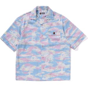 PALM TREE CAMO OPEN COLLAR SHIRT LADIES