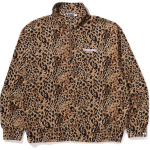 WILD LEOPARD PATTERN RELAXED FIT HALF ZIP SWEATSHIRT MENS