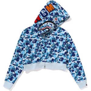 ABC CAMO CRYSTAL STONE SHARK CROPPED FULL ZIP HOODIE LADIES