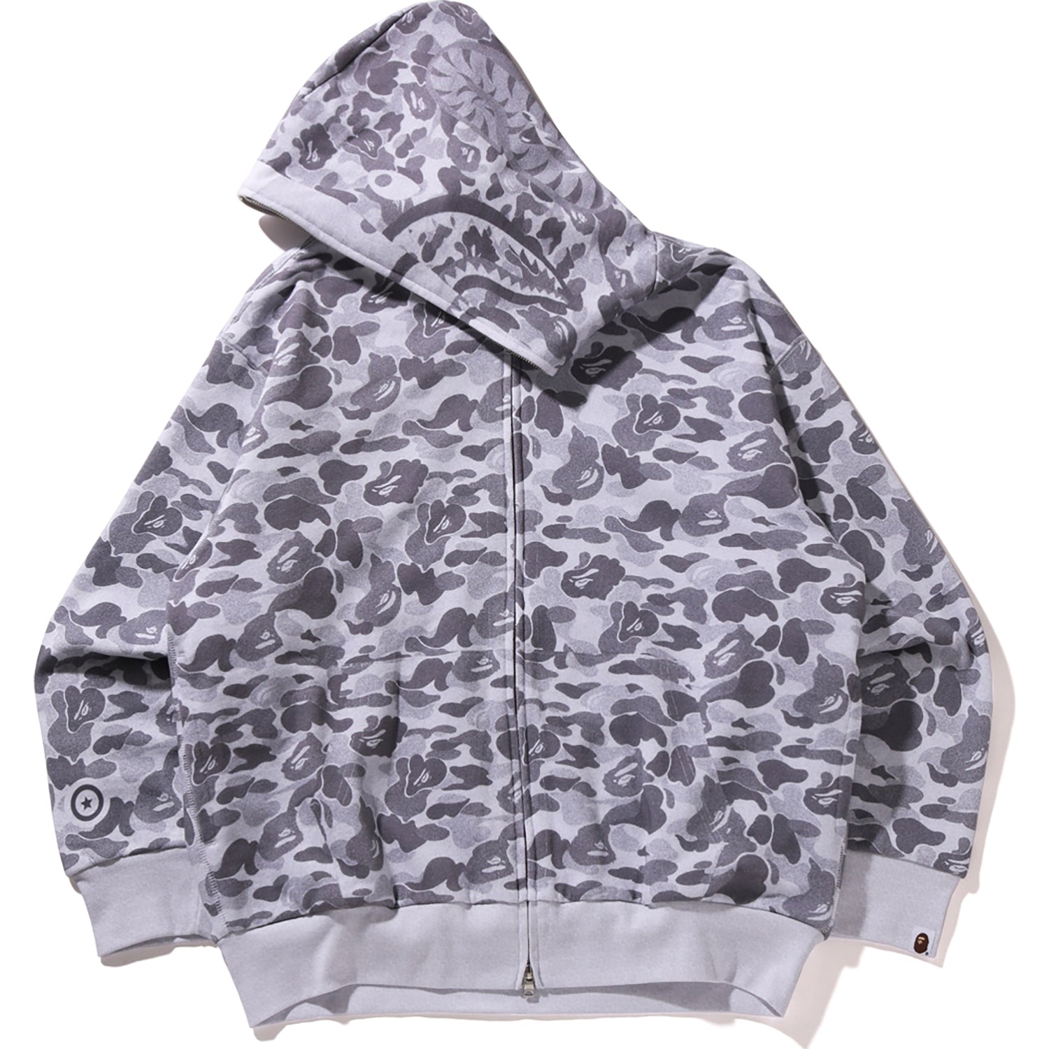 CAMO FAKE PRINT RELAXED FIT SHARK FULL ZIP HOODIE MENS - Image 2