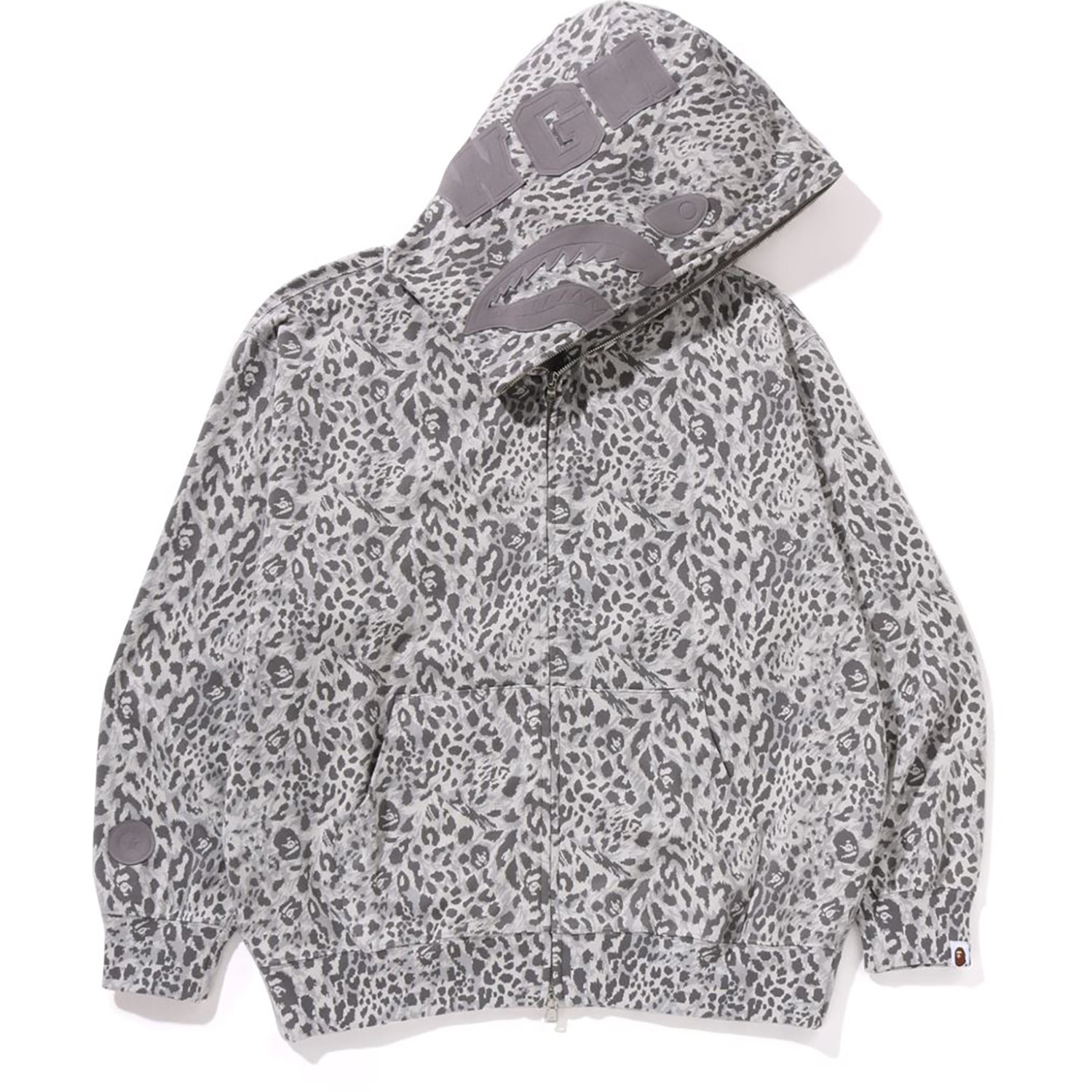 WILD LEOPARD PATTERN SHARK RELAXED FIT FULL ZIP HOODIE MENS