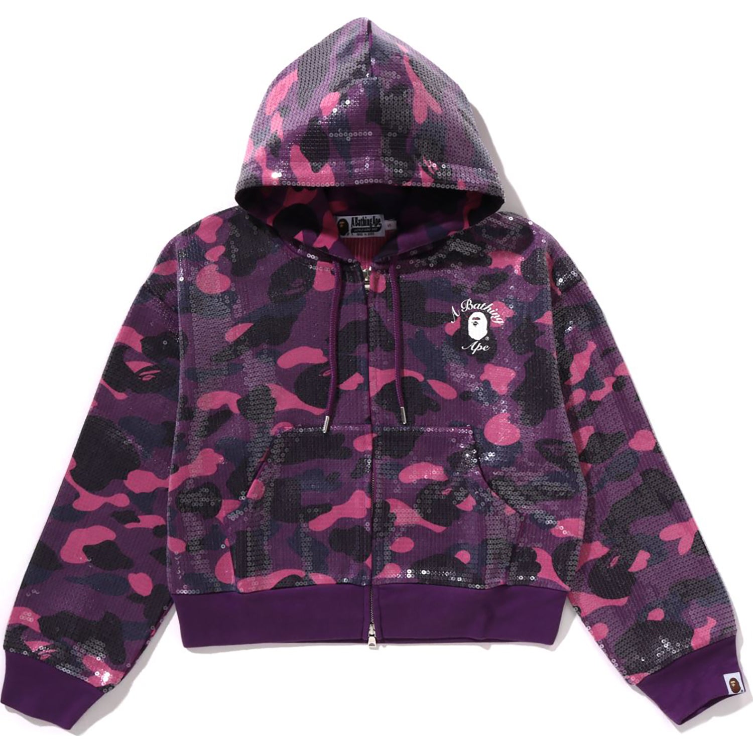 COLOR CAMO APE HEAD SEQUIN CROPPED FULL ZIP HOODIE LADIES - Image 6